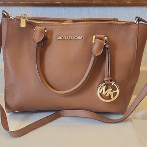Michael Kors Tan Saffiano Leather Satchel with MK Charm